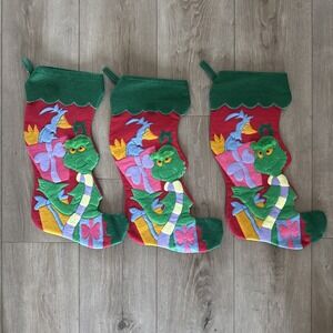 3 Vintage Wubbulous World of Dr. Seuss 1997 Grinch‎ with Whozit Felt Stocking